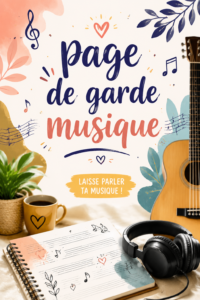 Une belle page de garde musicale colorée avec des illustrations artistiques