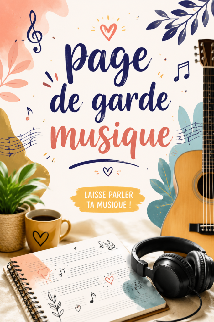 Une belle page de garde musicale colorée avec des illustrations artistiques