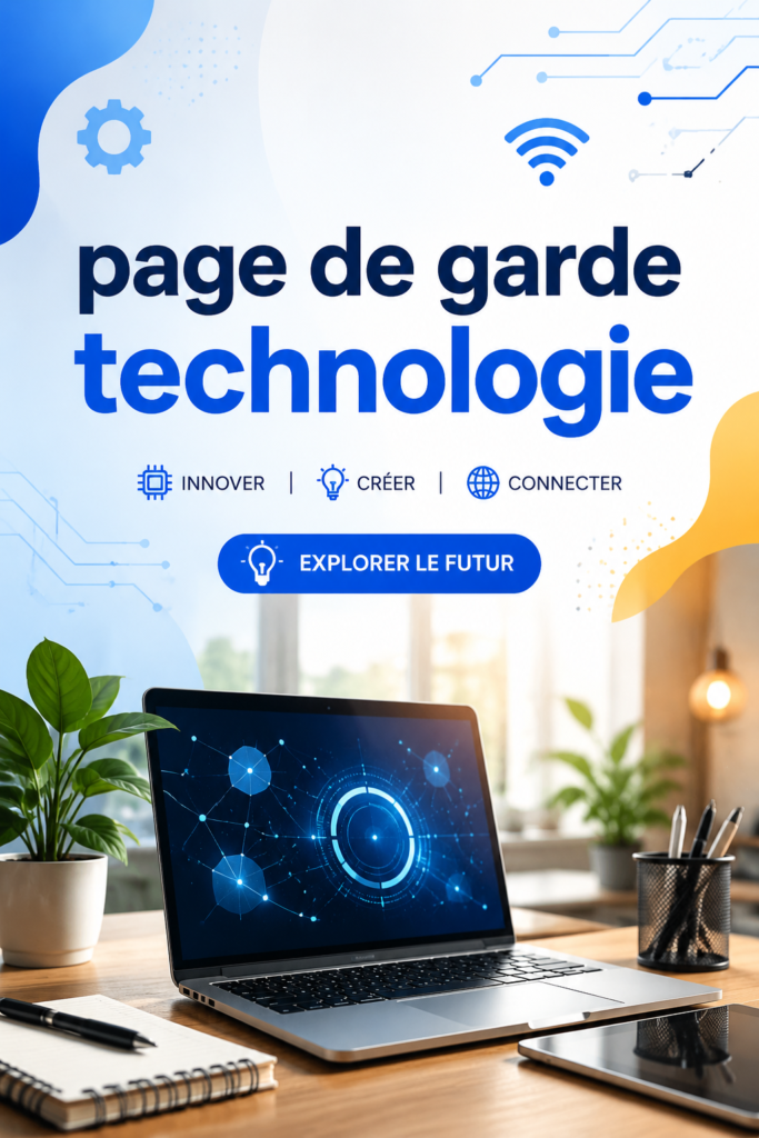 Une page de garde technologique joliment conçue avec des graphiques modernes.