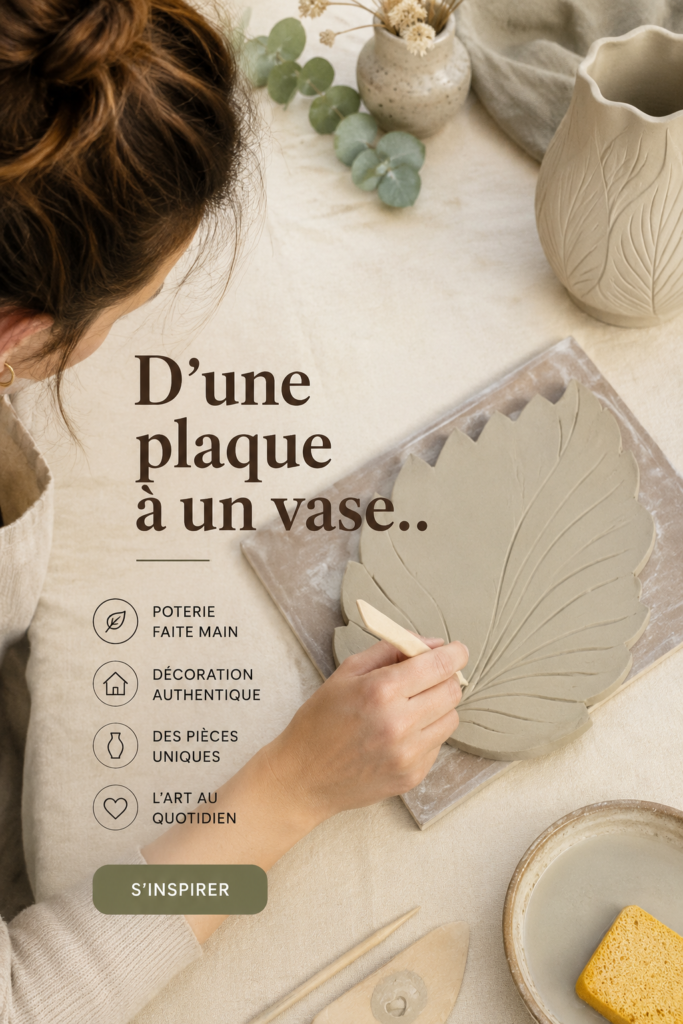 Vase moderne fait main à partir d'une dalle en céramique, décoré avec des fleurs colorées