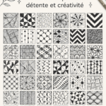 Femme détendue créant un dessin Zentangle sur une table