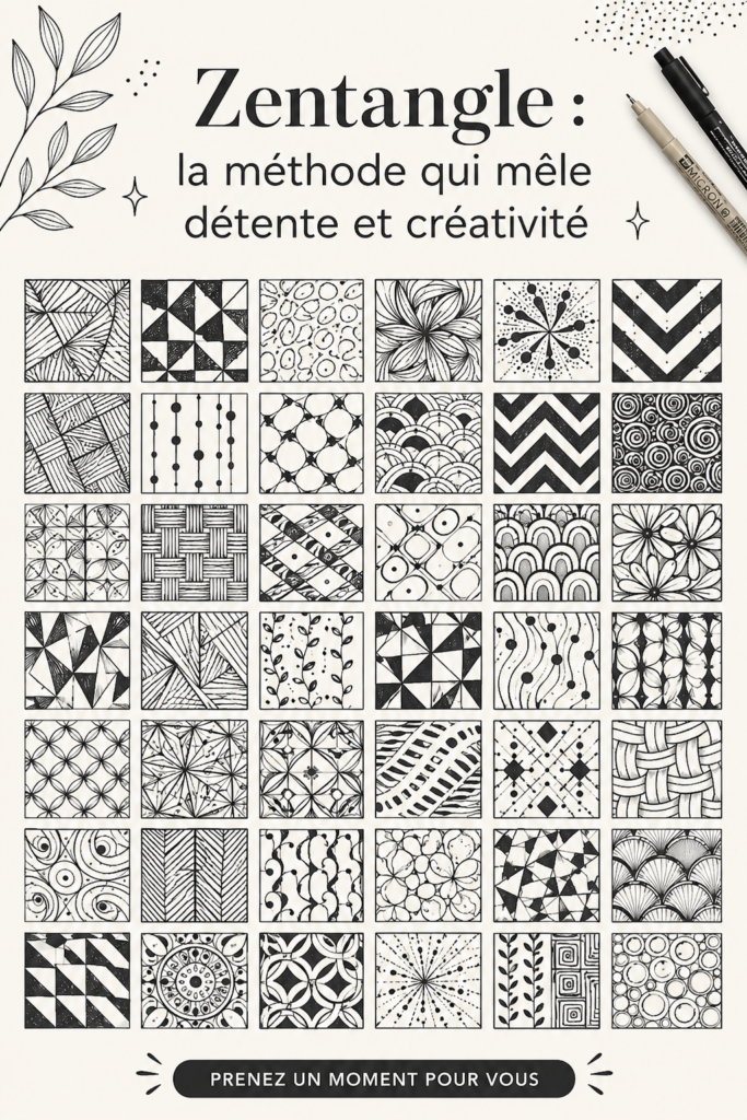 Femme détendue créant un dessin Zentangle sur une table