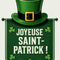 Bannière festive décorée pour la Saint-Patrick avec des motifs irlandais.