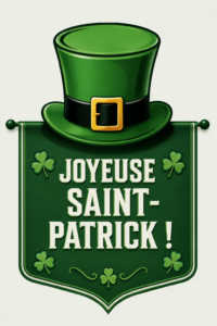 Bannière festive décorée pour la Saint-Patrick avec des motifs irlandais.
