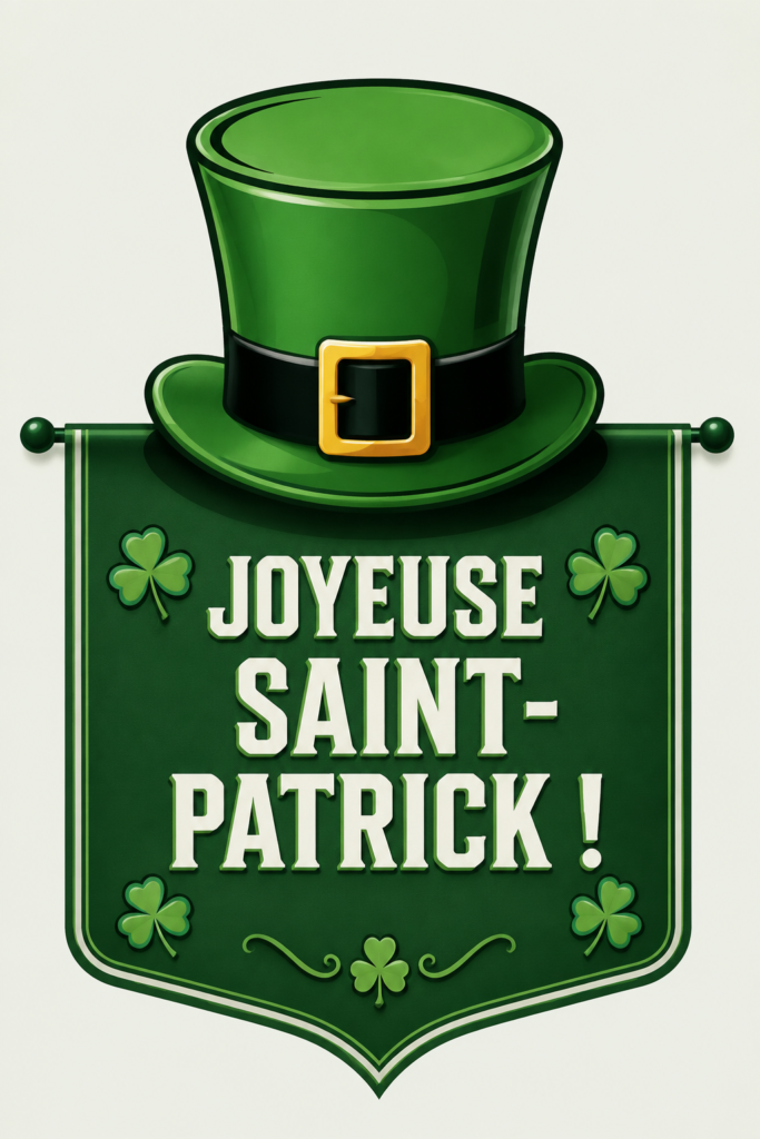 Bannière festive décorée pour la Saint-Patrick avec des motifs irlandais.