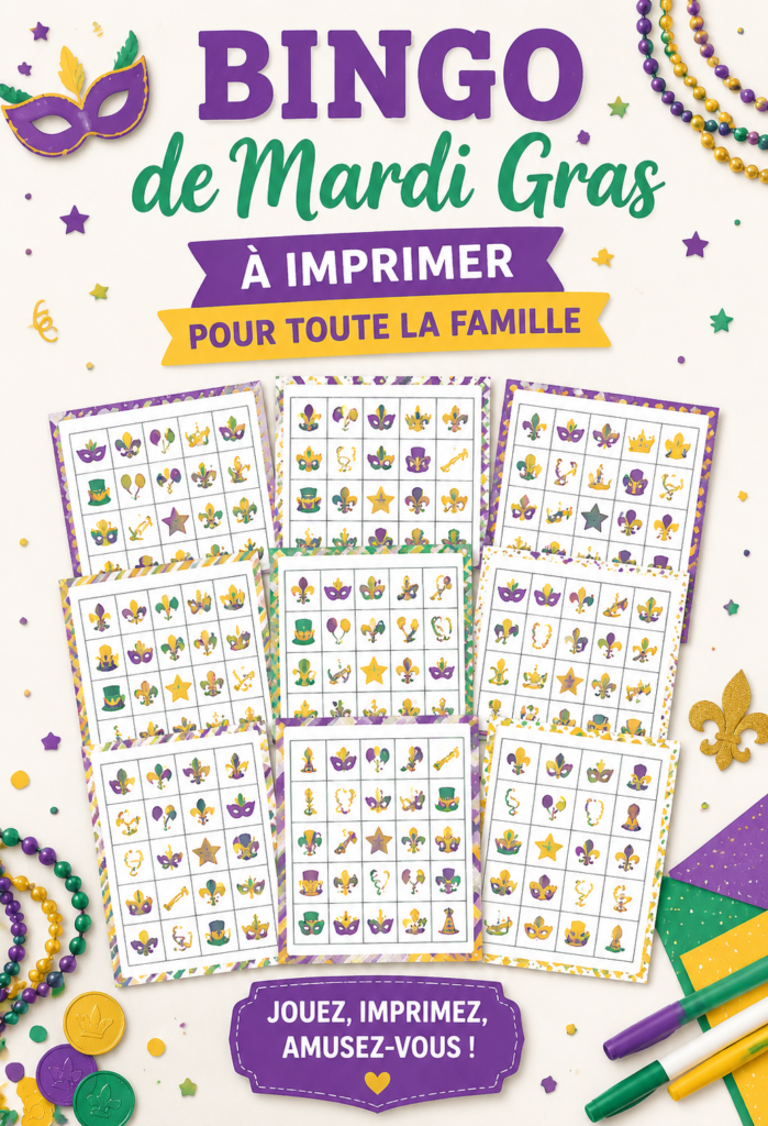 Bingo de Mardi Gras : un jeu coloré et festif à imprimer