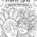 Un enfant heureux coloriant une page à thème Mardi Gras.