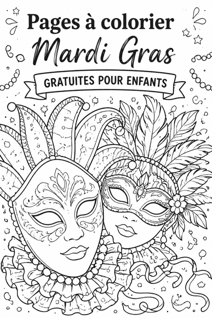 Un enfant heureux coloriant une page à thème Mardi Gras.