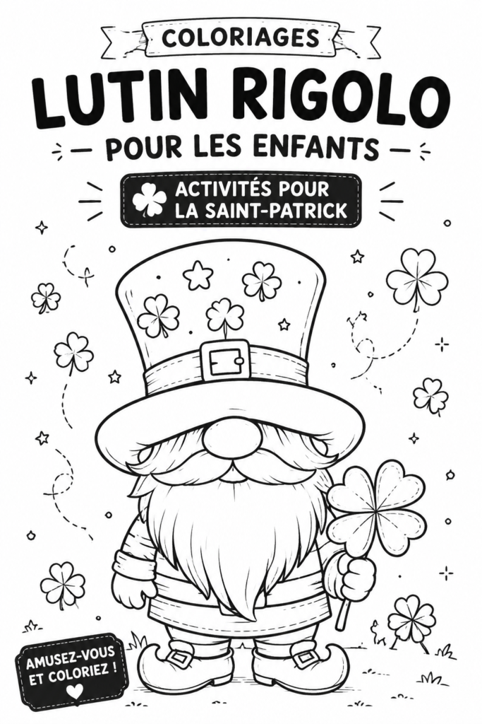 Page de coloriage amusante représentant un leprechaun pour la Saint-Patrick.