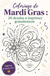 Coloriage de Mardi Gras avec des masques colorés et des perles à imprimer.