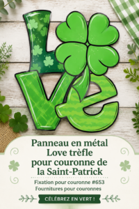 Couronne de trèfle colorée pour la Saint-Patrick suspendue à une porte d'entrée.