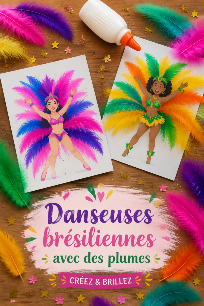 Danseuse brésilienne ornée de plumes colorées lors d'une performance festive.