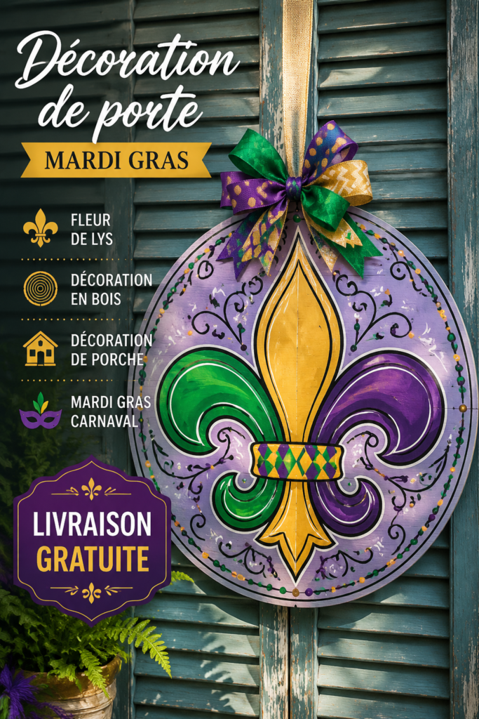 Porte-de-porte coloré décoré pour Mardi Gras en bois