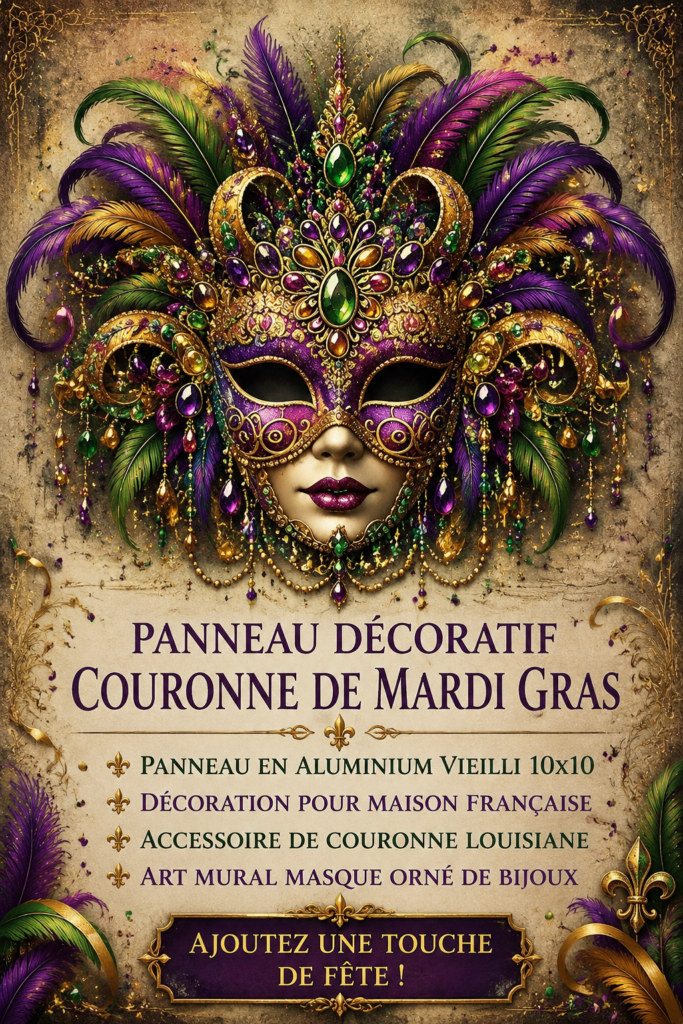 Wreath decoration for Mardi Gras featuring vibrant colors and festive elements.