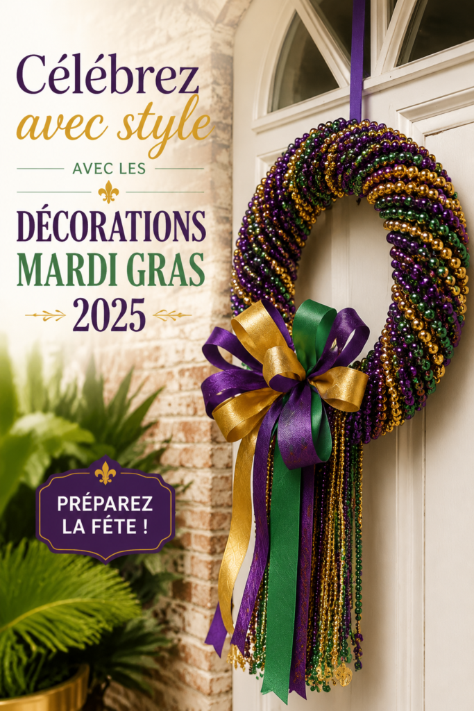 Décorations colorées pour célébrer Mardi Gras en 2025.
