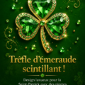 Une table de fête décorée de gemmes vertes pour la Saint-Patrick.