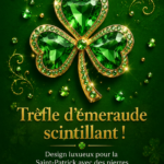 Une table de fête décorée de gemmes vertes pour la Saint-Patrick.