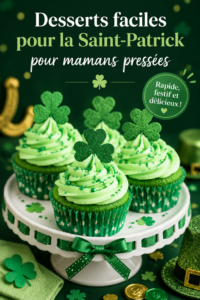 Desserts colorés pour la Saint-Patrick, design chaleureux et festif.