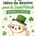 Un collage d'idées de dessins simples pour la Saint-Patrick, incluant des trèfles et des chapeaux.