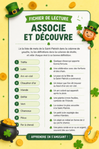 Fiches d'activités pour la Saint-Patrick avec des illustrations colorées