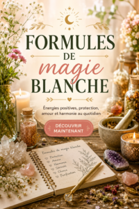 Une scène de rituel de magie blanche avec des bougies et des herbes.