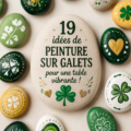 Des galets peints aux motifs de la Saint-Patrick sur une table