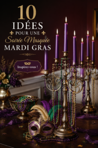 Un bal masqué coloré de Mardi Gras avec des décorations éclatantes et des invités en costume