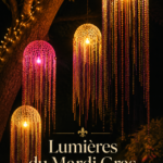 Décorations lumineuses colorées pour célébrer Mardi Gras.