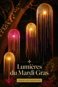 Décorations lumineuses colorées pour célébrer Mardi Gras.
