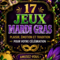 Mardi Gras, fête colorée avec des jeux et une ambiance festive.