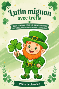 Illustration mignonne d'un leprechaun avec un trèfle pour la Saint-Patrick