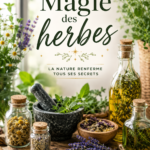 Un assortiment d'herbes fraîches sur une table en bois, représentant la magie des plantes