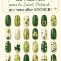 Un tableau de designs de manucure inspirés par la Saint-Patrick avec des couleurs vertes et dorées