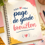 Exemple de page de garde brouillon colorée et personnalisée avec des illustrations.