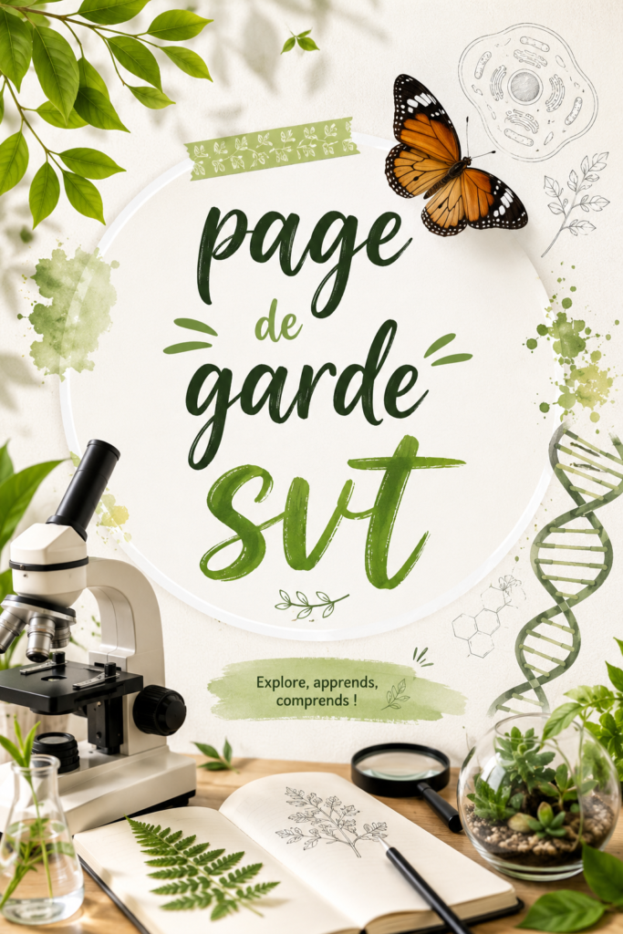 Une page de garde SVT inspirante avec des illustrations colorées et des annotations.