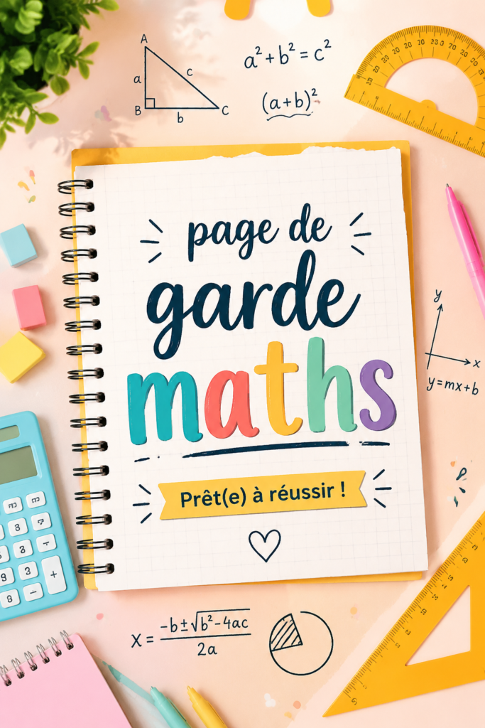 Exemple d'une page de garde de cahier de maths colorée et originale