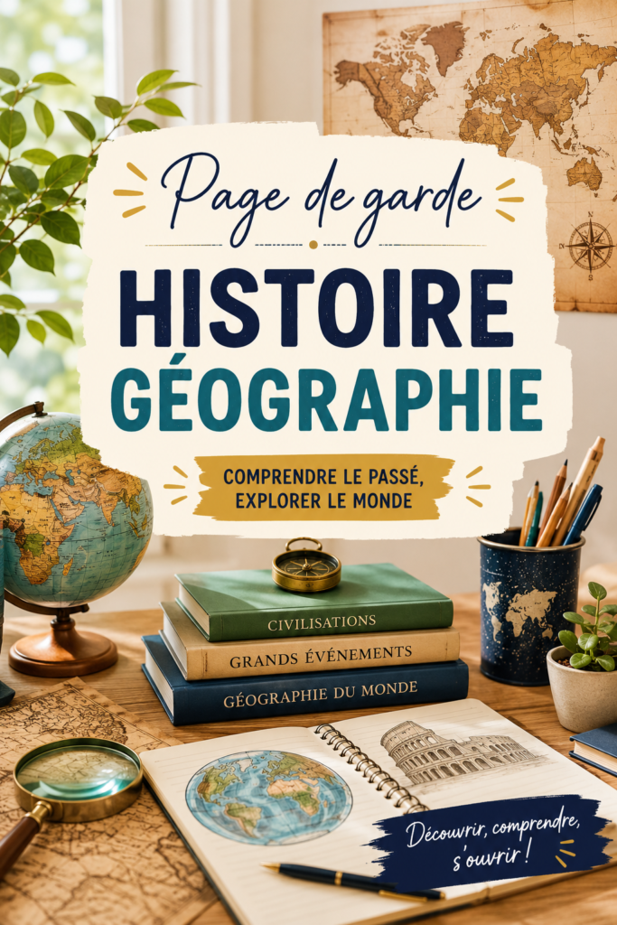 Modèles colorés de pages de garde pour cahiers d'histoire-géo.