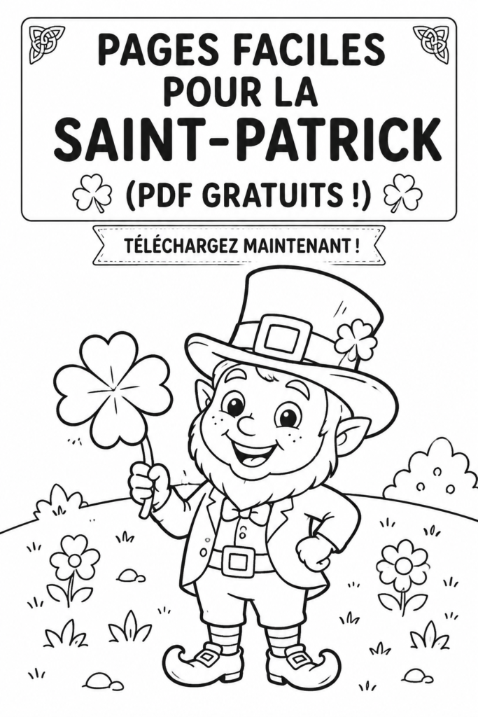 Pages imprimables pour la Saint-Patrick avec des illustrations ludiques.