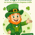 Leprechaun en cartoon portant un chapeau shamrock