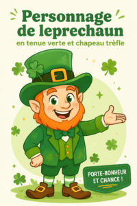 Leprechaun en cartoon portant un chapeau shamrock