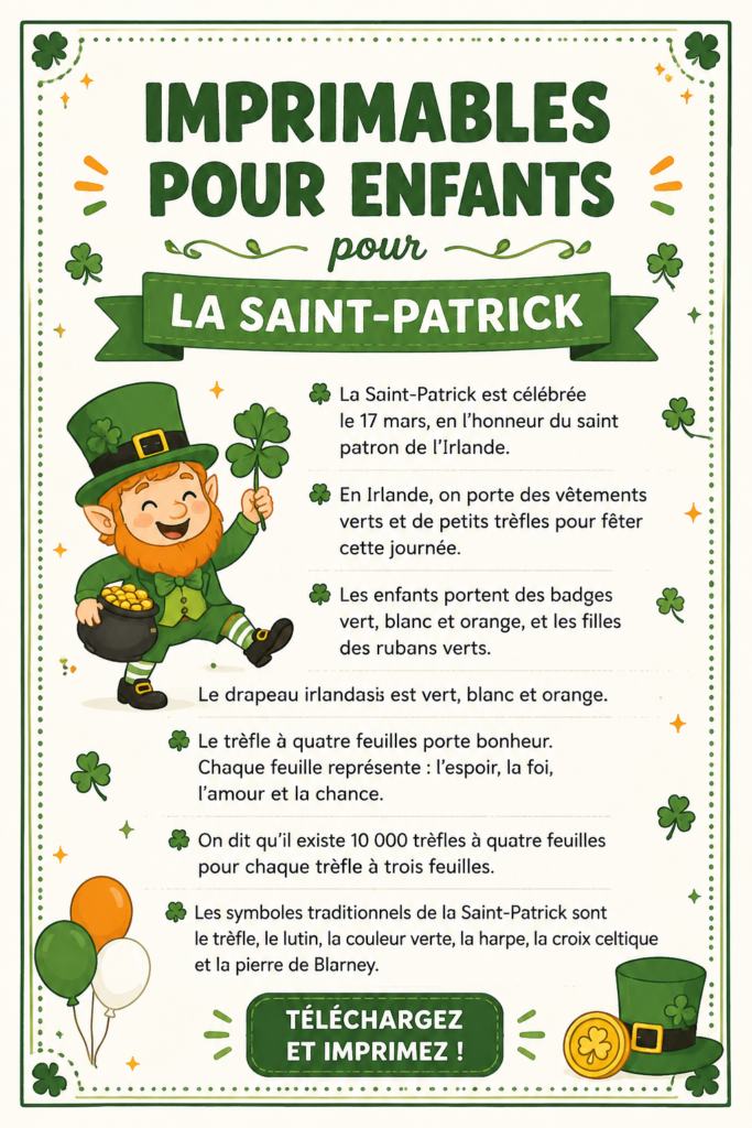 Activités de Saint-Patrick pour enfants avec des impressions gratuites