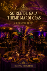 Soirée de Mardi Gras décorée avec des couleurs vives à Houston