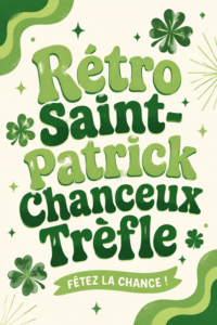 Un set de stickers rétro pour la Saint-Patrick, avec des motifs de trèfles et de couleurs vives.