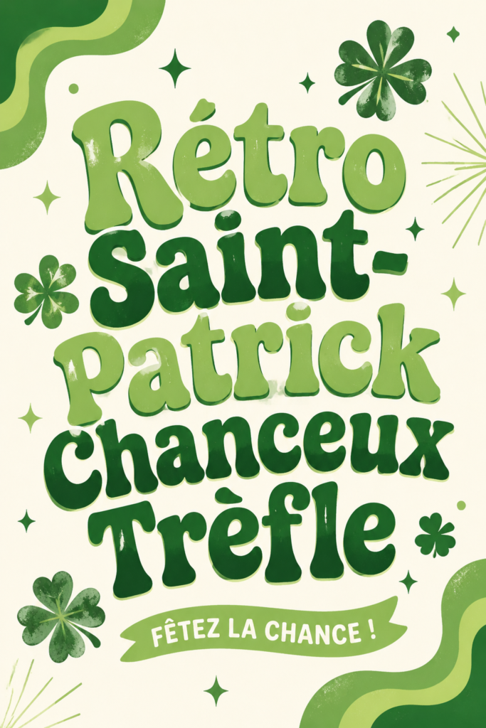 Un set de stickers rétro pour la Saint-Patrick, avec des motifs de trèfles et de couleurs vives.