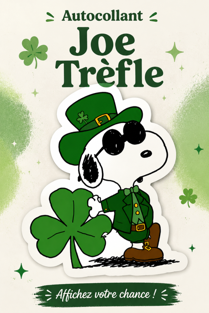 Une femme porte un look inspiré par Joe Shamrock pour la Saint-Patrick, avec des touches de vert et d'or.