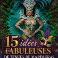 Une femme en costume coloré célébrant Mardi Gras avec des accessoires festifs.