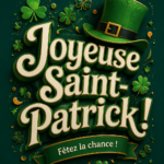 Typographie 3D colorée avec un chapeau de leprechaun pour la Saint-Patrick.