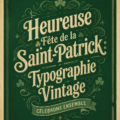 Typographie vintage verte pour la Saint-Patrick, avec des motifs décoratifs.