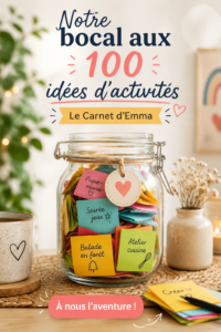 Bocal rempli de papiers colorés avec des idées d'activités créatives pour toute la famille.
