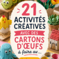 Un enfant créant une œuvre d'art à partir de cartons d'œufs, illustrant des activités manuelles créatives.